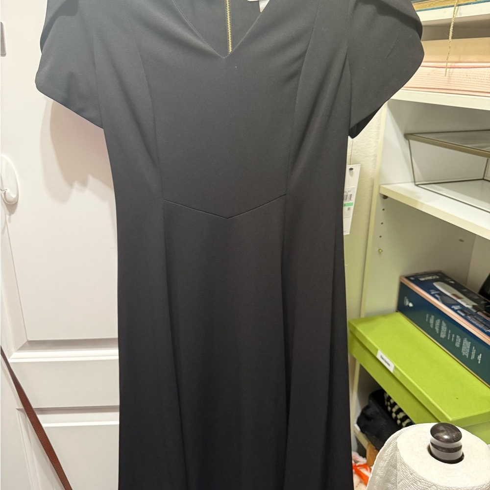 Calvin Klein Black Puff Sleeve V-Neck Sheath Dress